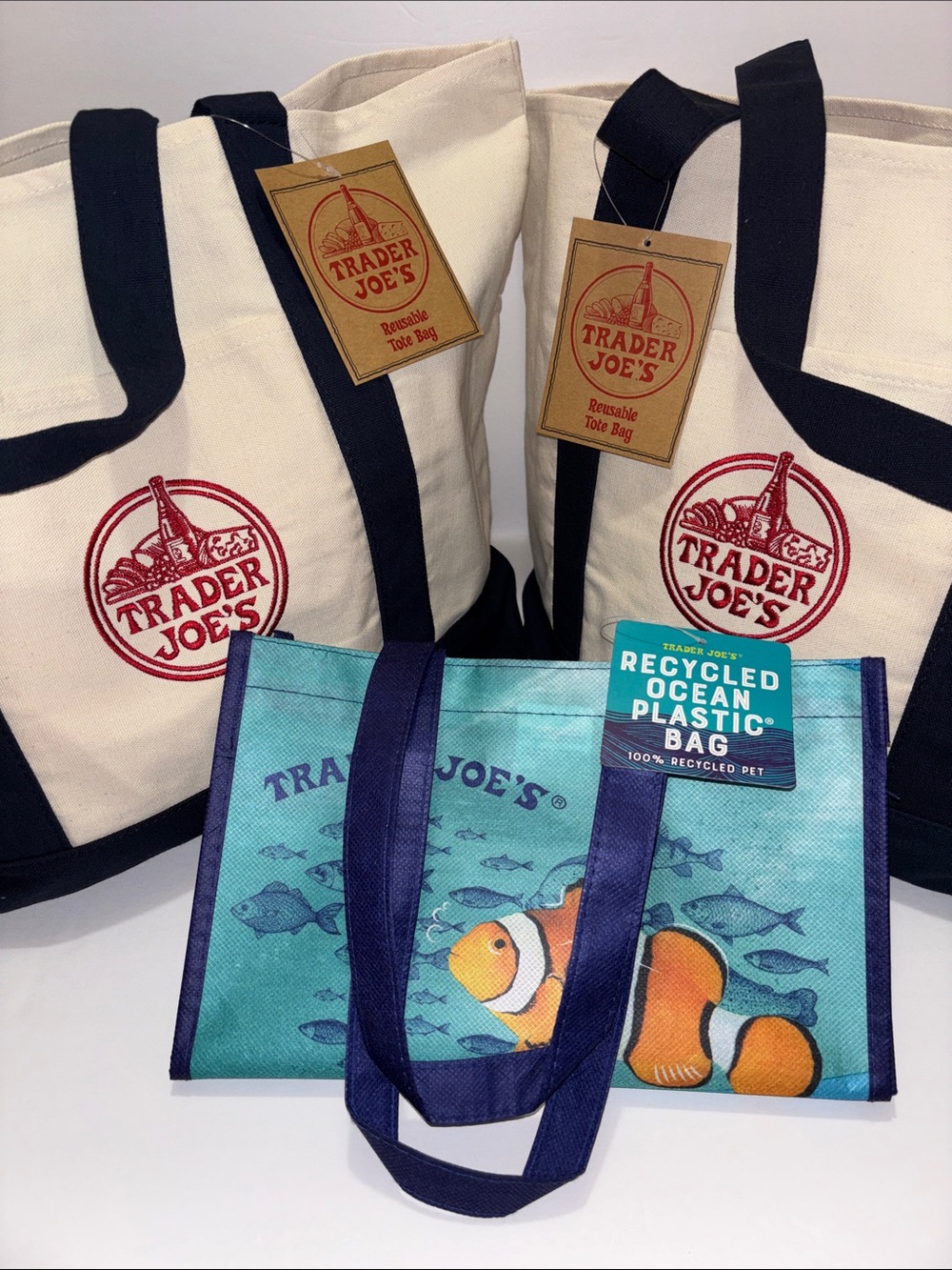 Set of 2 Navy Blue Classic Canvas plus Bonus Bag Ocean Nemo Bag so 3 Bags Total!